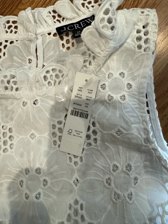 J.CREW White Floral Lace Ruffle High Neck Sleeveless Blouse Women’s XS - Picture 14 of 15